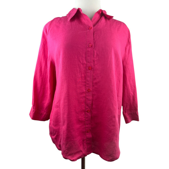 Chico's 100% Linen No Iron Button Up Shirt Pink Women's Size 3 XL 16 Lagonlook - Picture 3 of 16